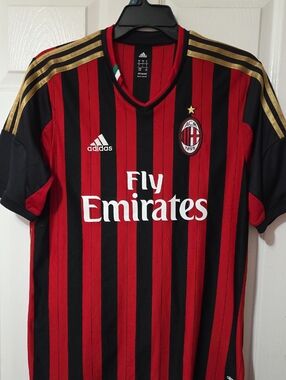 adidas Red and Black Climacool Collar Milan 2013-14 home football jersey